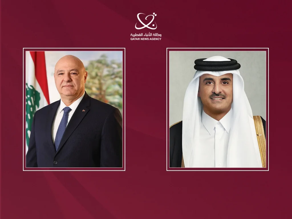 H.H. the Amir Holds a Phone Call with the Lebanese President.